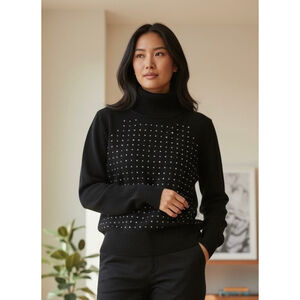 LIVIANA CONTI Black Turtleneck Sweater with Silver Studs 44-10